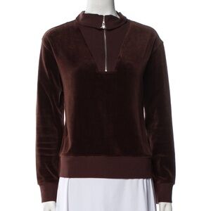 Nili Lotan Chocolate Velvet Half-Zip Top